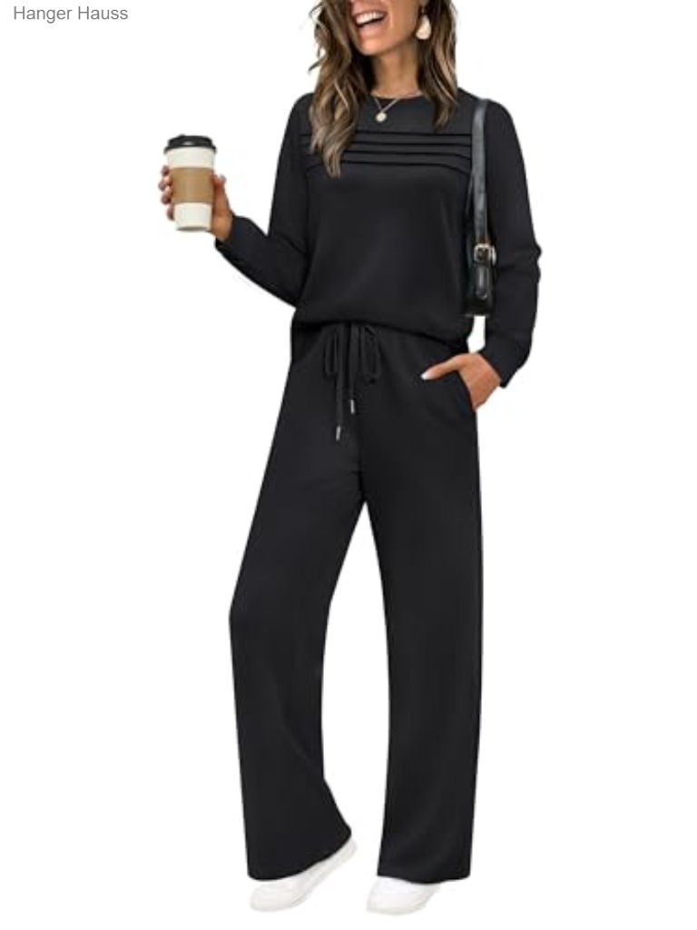 Womens 2 Piece Sweatshirt Set Lounge Tracksuit Wide Leg Pants Casual Travel